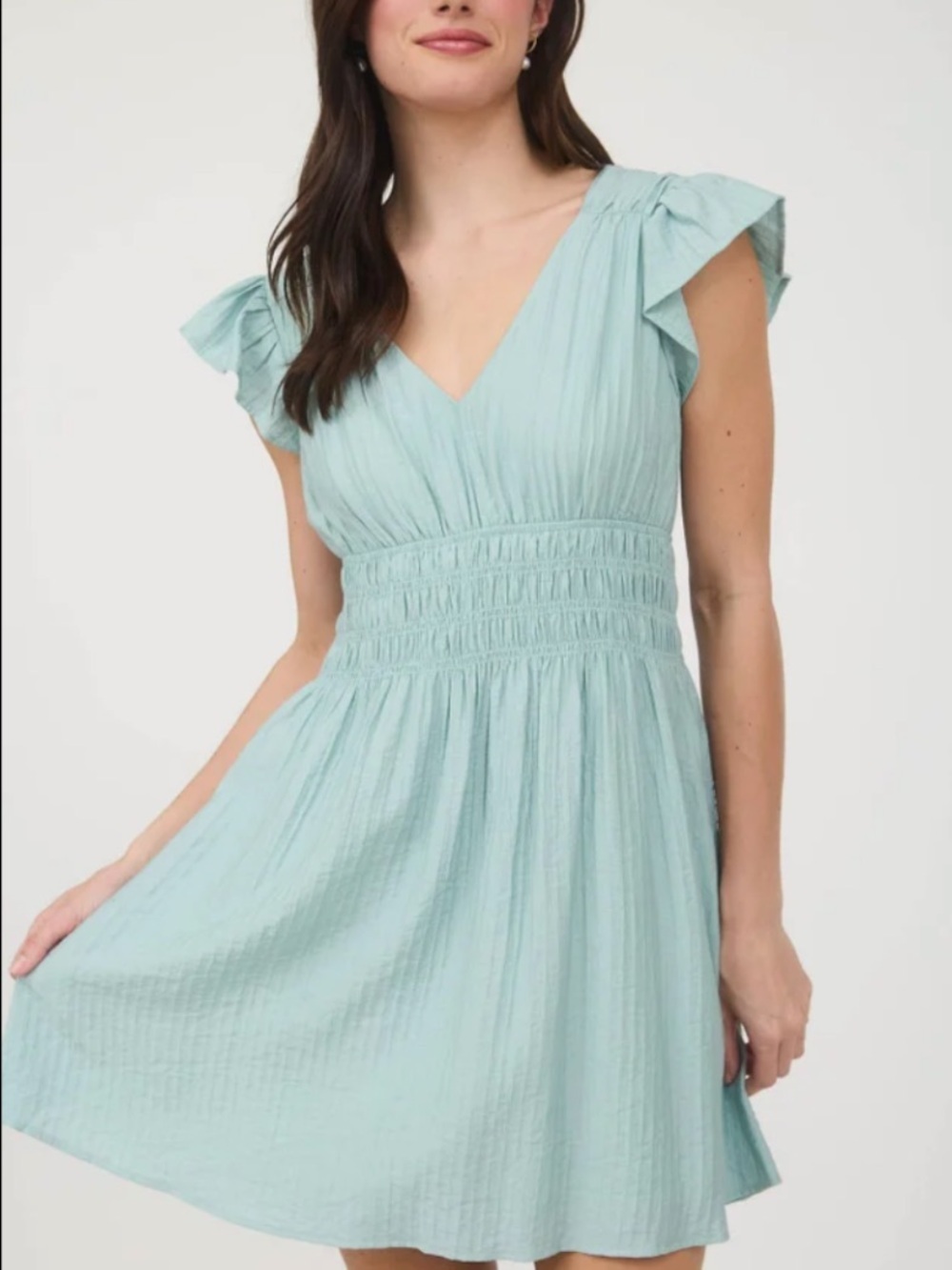 Blu Pepper Green/Blue Flutter-Sleeve Mini Dress NWT Medium